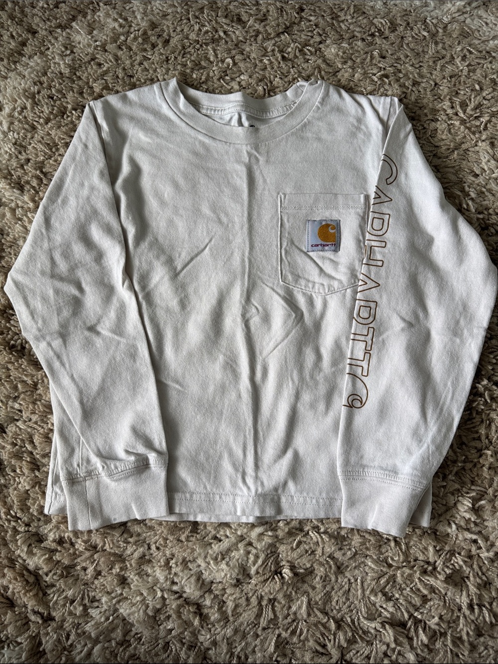 Carhartt Kids White Long-Sleeve Pocket Tee with Sleeve Logo